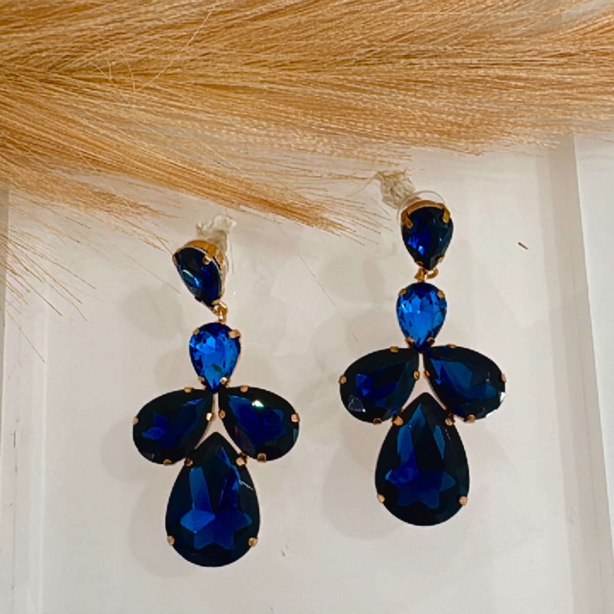 Κρεμαστά Σκουλαρίκια Strass Σε Μπλε Χρώμα 